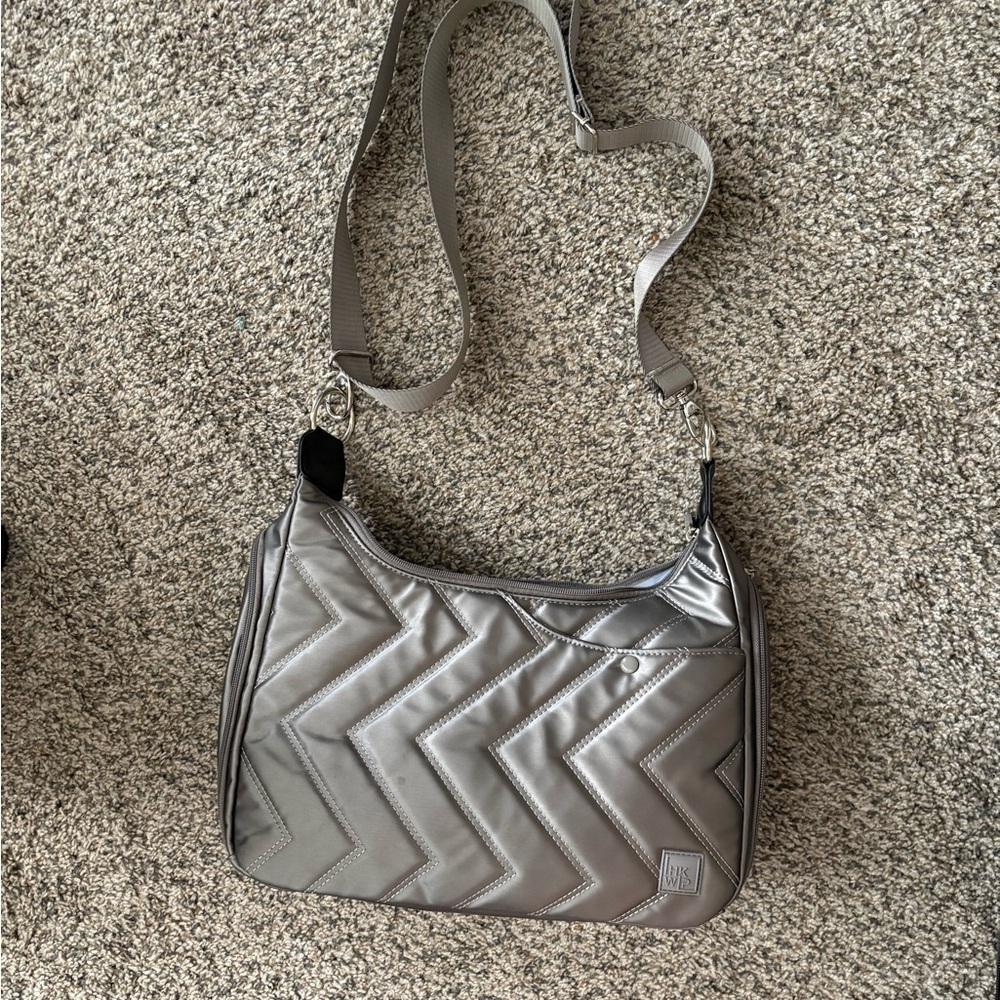 Ihkwip Metallic Gray Silver Quilted Shoulder Bag - Picture 2 of 2